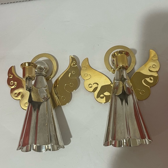 2 pc. TIMELESS TREASURES Silver Plated & Gold Toned Angels Candle Holders -VTG - Picture 6 of 10
